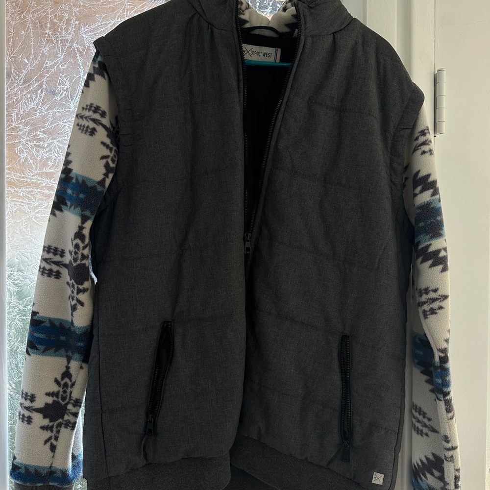 Gray and Black Puffer Jacket with Unique Sleeve Design